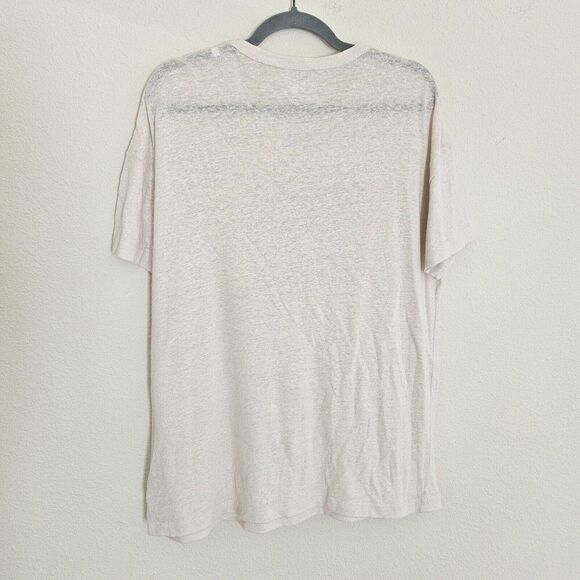 Aerie Burnout Linen Blend Graphic Tee Boyfriend T-Shirt Top Size M Cream - Picture 2 of 6